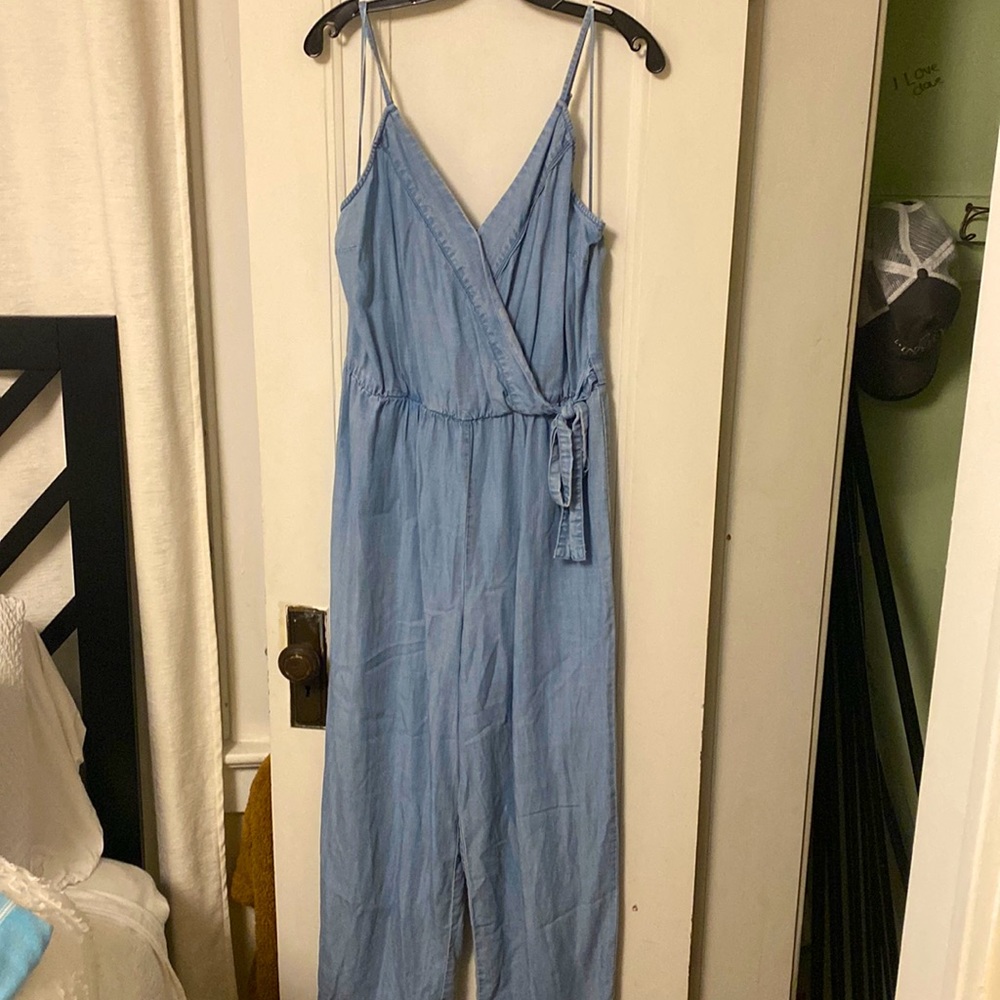 Super soft denim wrap jumpsuit